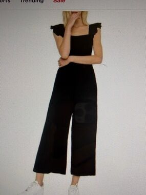 NWT Women Black Wide Leg Smock Top Jumpsuit Ruffle Straps Elegant Wedding Guest
